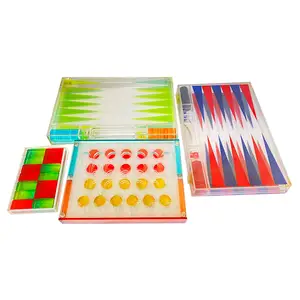 Set Akrilik Backgammon, Permainan Dadu Kulit & Buah Mainan Untuk Keluarga