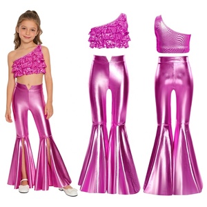 ชุดการแสดงเต้นรำสำหรับเด็กผู้หญิงอายุ 6-16 ปี เสื้อครอปแต่งระบายพร้อมกางเกงเมทัลลิก สำหรับการแสดงบนเวที ชุดเต้นบอลรูม ลาติน - Product Image 4