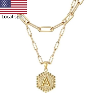 Collier multi-rangs en or 14 carats pour femme, jolies initiales hexagonales, tendance et simple, un cadeau de bijoux pour les amies - Product Image 2