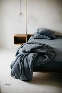 100% Linen Shabby Chic <b>Bedding</b> <b>Set</b> King/Queen Size Duvet Cover 2 Pillowcases Stitching Ties Dusty Blue/Grey/Wood Rose/White - Product Image 2