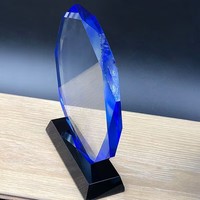 Plaques de trophées en cristal K9 bleu en forme d'octogone HBL en gros, trophées vierges pour champions avec base noire