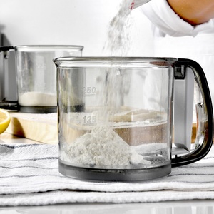 Plastic flour sifter strainer for <strong>cooking</strong> baking <strong>sieve</strong> with hand press 3 cup capacity fine mesh - Product Image 2