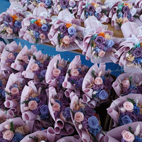 Buket Mawar Ungu Awet dan Hydrangea, Rangkaian Bunga Kering Mawar Abadi untuk Dekorasi Pernikahan dan Hadiah Hari Valentine