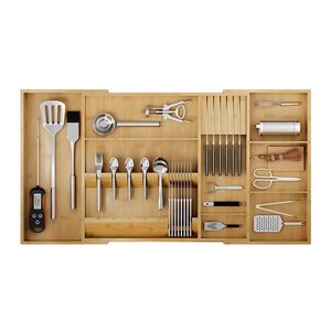 Bamboo Cutlery <b>Storage</b> <b>Box</b> Rectangular Solid Wood Drawer Divider Organizer With Compartments For <b>Kitchen</b> Tableware - Product Image 5