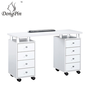 Modern Minimalist Nail Salon <b>Workstation</b> White Solid Wood 4 Drawer Mobile Storage Office Desk - Product Image 3