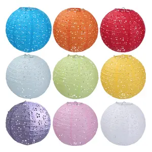 Hollow Out Chinese Round Paper Lantern Hanging Decoration For Wedding Birthday 6/8/10/12/14/16 Inch Pure Color Lanterns
