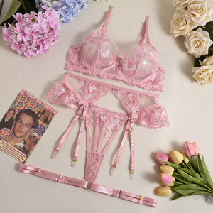 Nouveau Style Transparent Maille <span class=keywords><strong>Dentelle</strong></span> Jarretière <span class=keywords><strong>Soutien</strong></span>-<span class=keywords><strong>Gorge</strong></span> Bref Ensemble Sexy <span class=keywords><strong>Dentelle</strong></span> Broderie Lingerie Ensemble pour Femme - Product Image 5