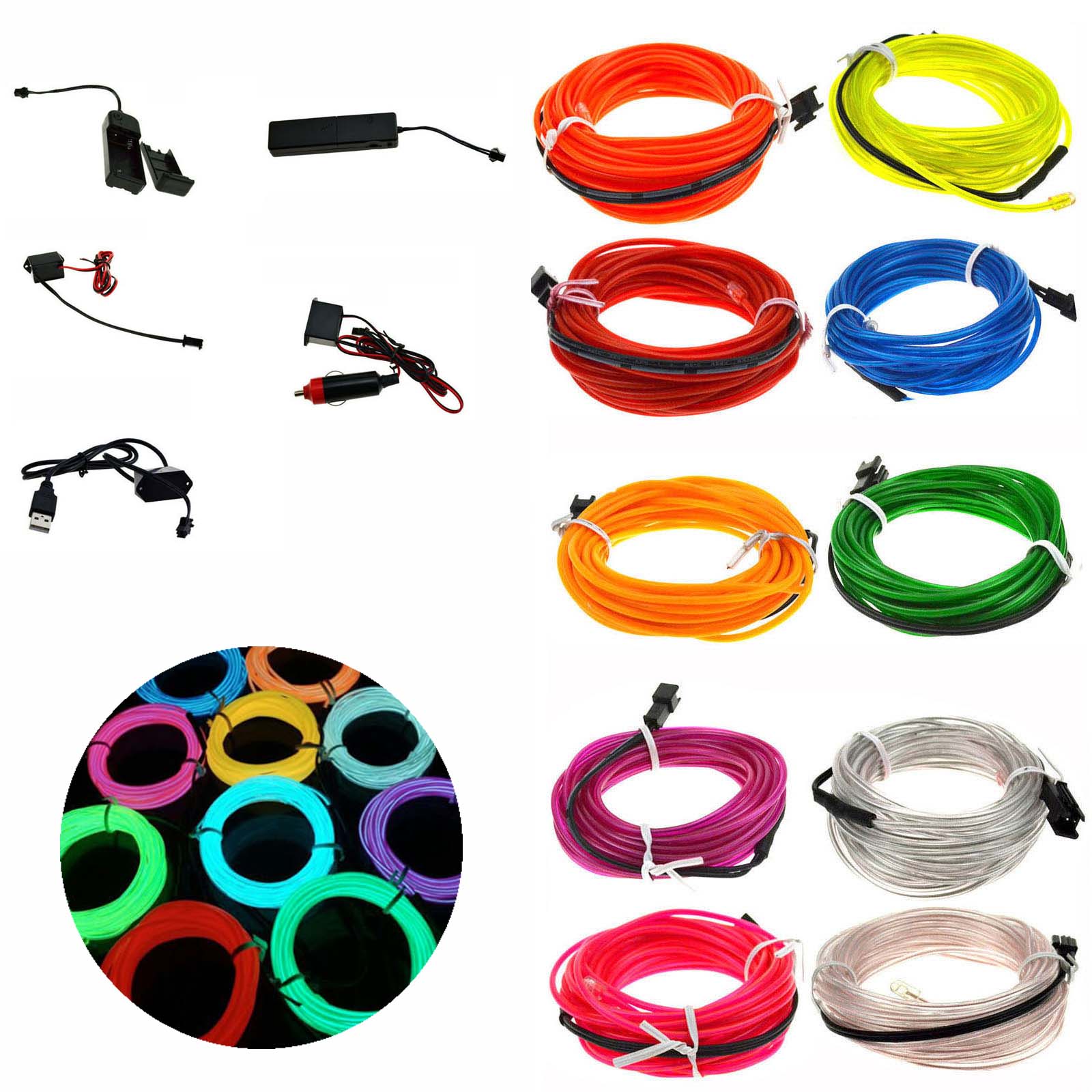 1M 3.28ft Flexibele Neon Light Glow Led El Draad Touw Tape Kabel Strip Led Neon Verlichting Voor Schoenen Kleding auto Waterdicht + Drive