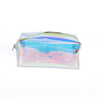 Sac à fermeture éclair en PVC laser couleur magique, imperméable, tendance, pour cosmétiques, voyage, maquillage, sac de rangement, logo personnalisé, sac à cosmétiques