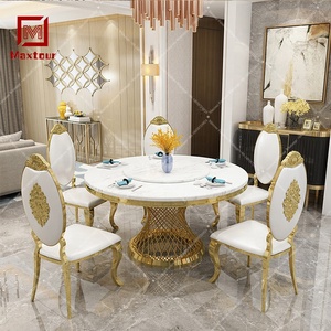 Juego de comedor de lujo de acero inoxidable con tapa de mármol, mesa de cena con <span class=keywords><strong>lazy</strong></span> <span class=keywords><strong>susan</strong></span> para comedor - Product Image 5