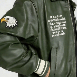 جاكيت جلد رجالي مخصص بتصميم عتيق للملابس الرياضية الشارعية، جاكيت بومبر من جلد البقر قابل للتنفس ومقاوم للرياح مع تطريز بسيط - Product Image 3