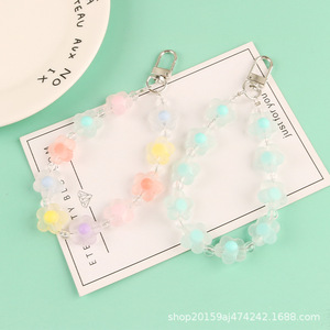 Porte-clés voiture créatif couleur bonbon pendentif perles mignonnes fleur transparente sac de couple accessoires de décoration - Product Image 3