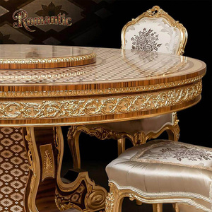 Set <span class=keywords><strong>da</strong></span> <span class=keywords><strong>Pranzo</strong></span> di Lusso in Stile Mediorientale, Tavolo Rotondo Personalizzato in Legno Massello Intagliato a Mano con Intarsi in Venature del Legno e Sedie - Product Image 4