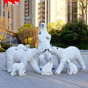 Scultura di orso polare bianco in resina/set di statue di famiglia di <span class=keywords><strong>orsi</strong></span> <span class=keywords><strong>polari</strong></span> luminosi in fibra di vetro realistici fatti a mano a grandezza naturale - Product Image 1