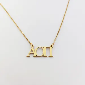 Greek Letter Charms Necklace Stainless Steel Rolo Chain AOII Symbol Necklace Collar De Acero Inoxidable Gold Necklace