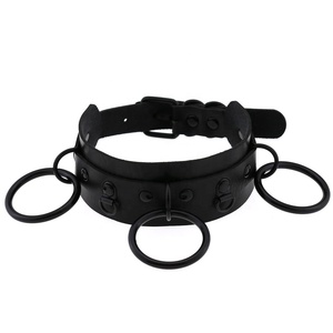 Coleira de Pescoço Gótica Sexy em Couro PU Preto com 3 Anéis para Mulheres e Homens, Colar BDSM com Anel O, Choker de Moda com Corrente - Product Image 4
