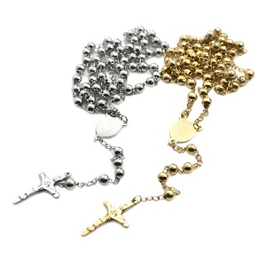 Collier chapelet en acier inoxydable 6 mm avec pendentif croix or et argent, chaîne de pull, bijou tendance, cadeau - Product Image 1