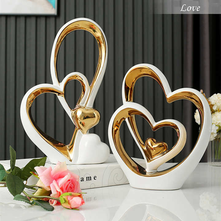 OEM HOT Sale Nordic Luxury Heart Shape Porcelain Home Decor Ornament Plated Gold Creative Ceramic Other Home Decoration
