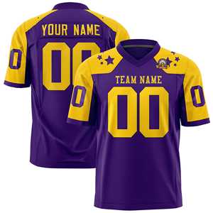 Camiseta de Fútbol Americano Personalizada con Diseño de Estrella en el Hombro, Color Morado y Dorado - Product Image 1