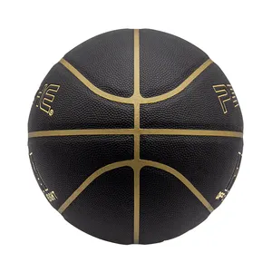 Hot Selling Customized Basketball With Your Logo Size 7 PU Gold Channel Black Indoor Outdoor For Training
