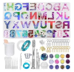 Pendant Silicone Mold Alphabet Resin Mold Set Letter Casting Silicone Mold DIY Letter Earring Pendant Ornament Making With Accessories