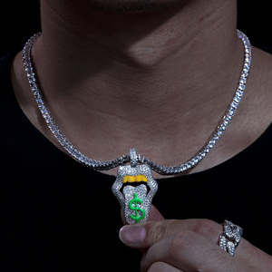 Colgante de circonia cúbica para hombre, Micro pavé 5A, CZ, Hip Hop, brillo en la oscuridad, esmalte de dólar, labio - Product Image 6