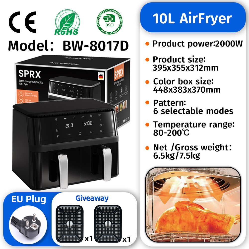 Black 10l touch screen model+2000w high power+3D hot air baking