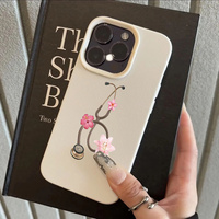 Coque de téléphone créative à motif fleurs et stéthoscope pour iPhone 18 17 16 15 Pro Max, texture cuir souple, coque de protection, vente en gros