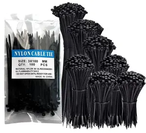 Factory Wholesale 8 Inch Black/White Nylon PA66 Tie Wrap Electrical Cable Ties 3.6*200mm 40lbs Plastic Zip Tie