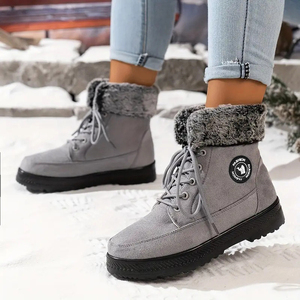 Sepatu bot salju untuk wanita, sepatu bot pinggiran tinggi kaki panjang berlapis bulu tebal hangat bersol tebal serbaguna - Product Image 1