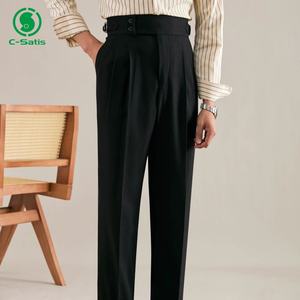 Pantalons de costume pour homme, style Napolitain, personnalisés, pour l'hiver, taille haute avec boucle, coupe droite et ajustée, formel, décontracté, pour affaires - Product Image 4