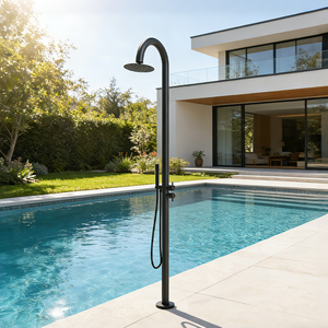 <span class=keywords><strong>Colonne</strong></span> de douche sur pied en acier inoxydable brossé, mitigeur eau froide et chaude, 2 fonctions (pluie et massage), <span class=keywords><strong>robinet</strong></span> de douche pour piscine extérieure - Product Image 1