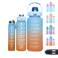 Bouteille d'eau motivante 3-en-1 en PP, PC et silicone de 900 ml avec paille, pour boire directement, idéale pour la gym, le fitness, les voyages et le camping
