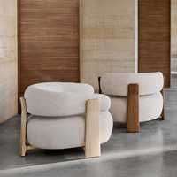 Fauteuil d'appoint moderne en tissu avec dossier et accoudoirs, fauteuil lounge écologique et durable à pieds en bois pour salon et balcon