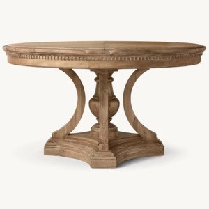<span class=keywords><strong>Tavolo</strong></span> da Pranzo Rotondo Intagliato in Stile Antico, Marrone Chiaro, <span class=keywords><strong>Tavolo</strong></span> da Pranzo <span class=keywords><strong>Rustico</strong></span> in <span class=keywords><strong>Legno</strong></span> Massello Stile Country Americano - Product Image 2