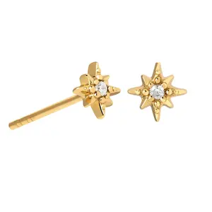 Gemnel Tiny Single Cubic Zirconia Star Crystal Studs 925 Silver Designer Stud Earrings