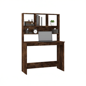 Scrivania Compatta in Legno Ingegnerizzato di Rovere Affumicato, Design Rettangolare, Colore Marrone - Product Image 1