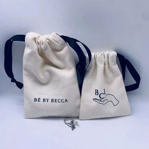 Sac à cordon en coton et lin personnalisé avec logo pour boucles d'oreilles, colliers, parfums – Pochette réutilisable pour bijoux et petits objets - Product Image 3