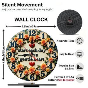 <b>Round</b> Wooden Wall Clock 25x25Cm Farmhouse Style Silent Indoor Home Decor - Product Image 2