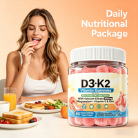 Gomitas con Centro Relleno de Vitamina D3 K2 de Marca Privada, Sin Azúcar, Suplemento de Vitamina D3 K2, Favorece la Salud de Huesos y Músculos, Sin Gluten, Vegano