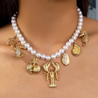 Ensemble de bijoux bohème style plage d'été pour femmes, colliers style vacances, breloques vie marine, perles artificielles, étoile de mer, corail, bouddhisme