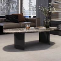 Table basse italienne minimaliste irrégulière, plateau en marbre brun Venise naturel, pieds en métal, meubles de salon