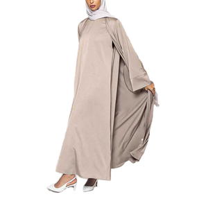 Mujeres musulmanas Abaya 2 piezas Set Premium Satin Open Abaya con vestido interior Listo Stock Maxi Islámico Musulmán Dubai Eid Abaya al por mayor - Product Image 1