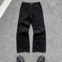 Jean en denim évasé pour homme, style urbain, patchwork, déchiré, noir, grandes tailles, jean samouraï personnalisé pour homme, été