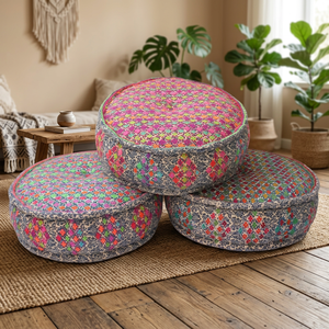Luxury Handcrafted Cotton Embroidered Pouffe Floor <b>Cushion</b> Ottoman <b>Stool</b> Multi Color Decorative Traditional Design Movable - Product Image 2