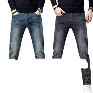 2024 nouveau européen hommes jean chic doux Denim <span class=keywords><strong>pantalon</strong></span> pour automne hiver mi épais élastique ample droit décontracté grand nom lavé - Product Image 6