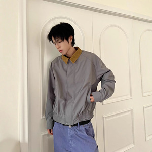 Veste à revers colorée pour hommes, gris et noir, coupe ample, décontractée, printemps-automne, vêtements pour jeunes - Product Image 2