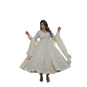 Vestidos de noche Chikankari de diseñador con vestido y pantalón Dupatta para fiesta - Product Image 1