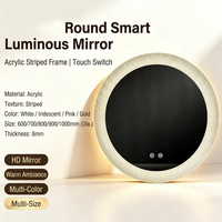 Miroir de salle de bain LED rond à prix d'usine, cadre rayé en acrylique, interrupteur tactile, rétroéclairé, mural, pour maquillage – Offre Spéciale