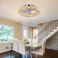 Ventilateur de plafond rond en cristal personnalisé en gros, avec éclairage, pour cuisine et salon, contrôle par application, minuterie, luminaires intelligents